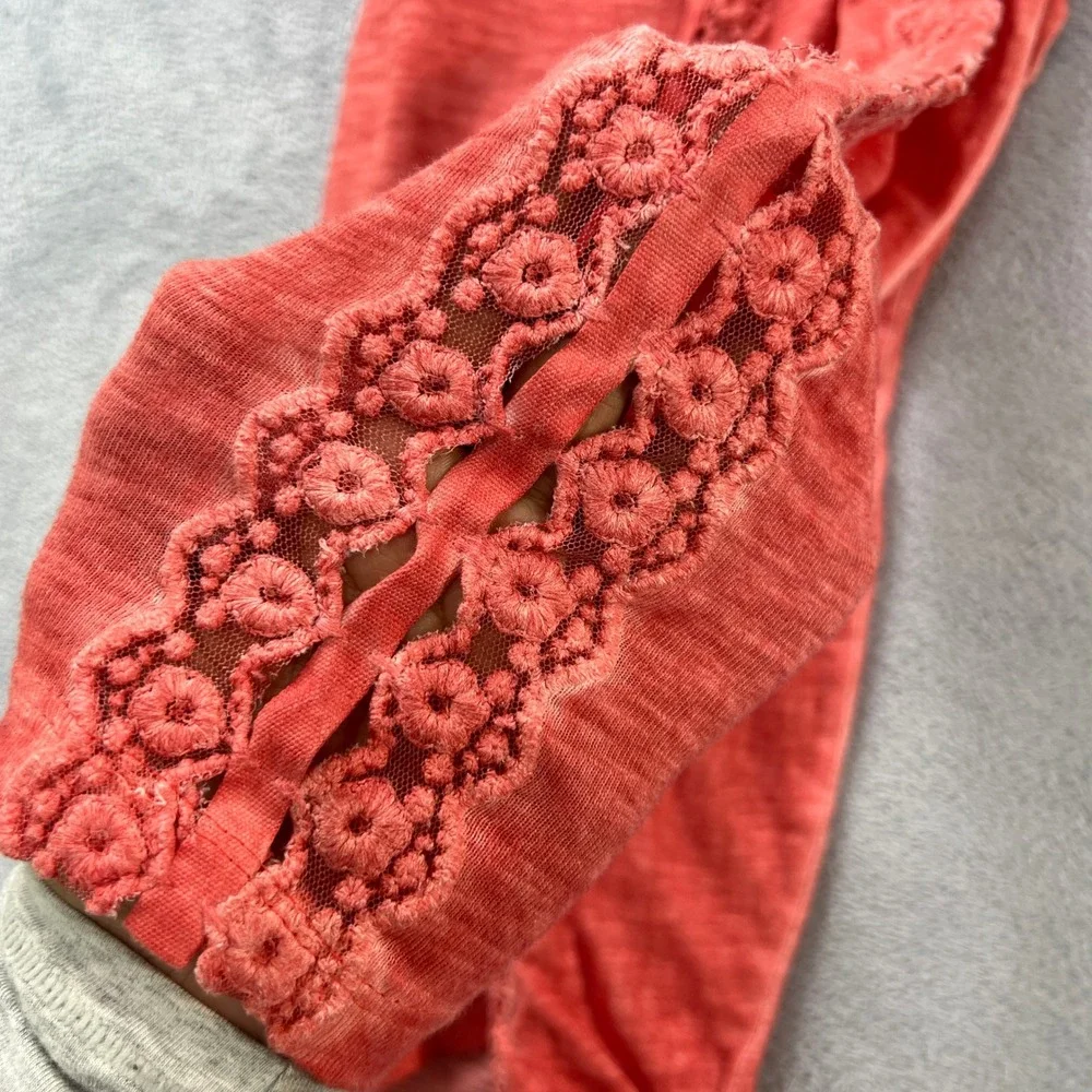 Free People Shell Stitch Henley Top Elena Gilbert TVD Aesthetic Coral Lace Small